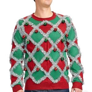 Tipsy Elves Green Men’s Tacky Tinsel Ugly Christmas Sweater Size‎ Large
